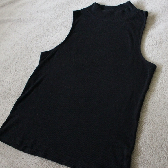 Twik | Organic Cotton Mock Neck Tank Black Ribbed - Picture 1 of 4